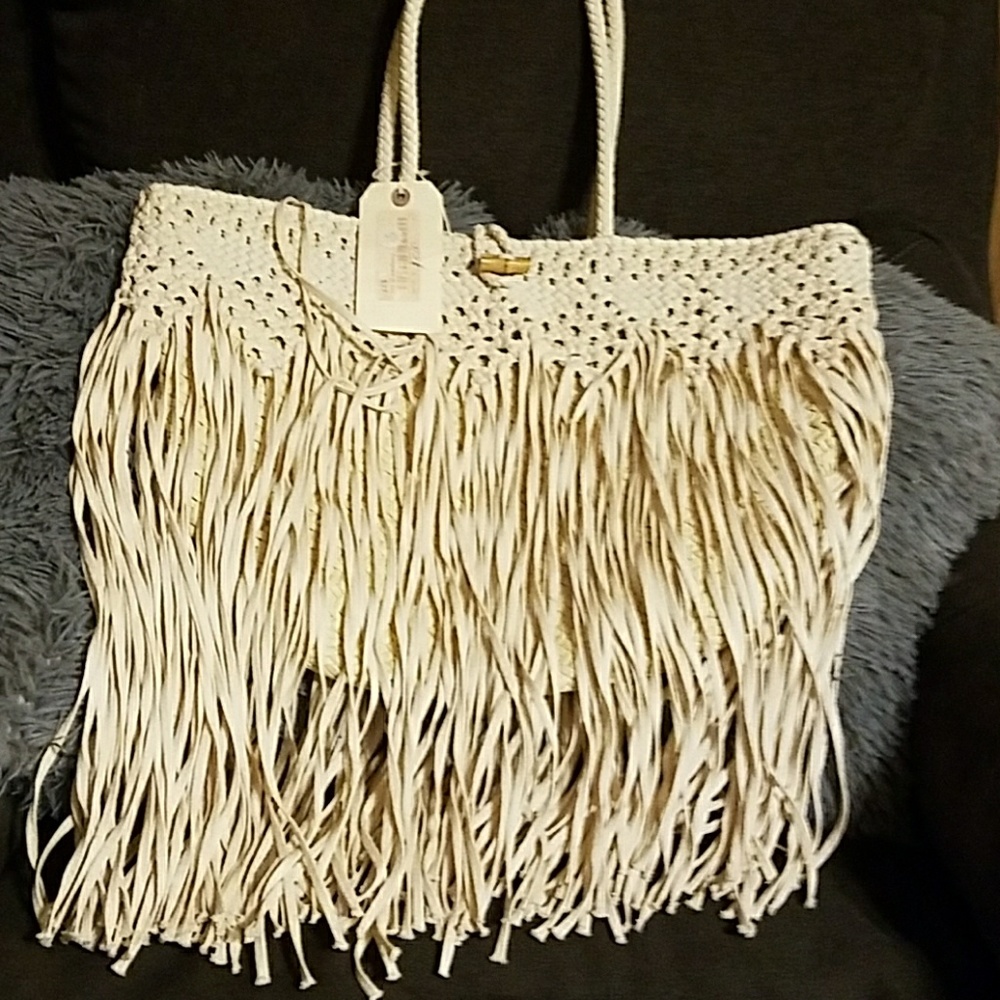 XL woven fringe tote bag